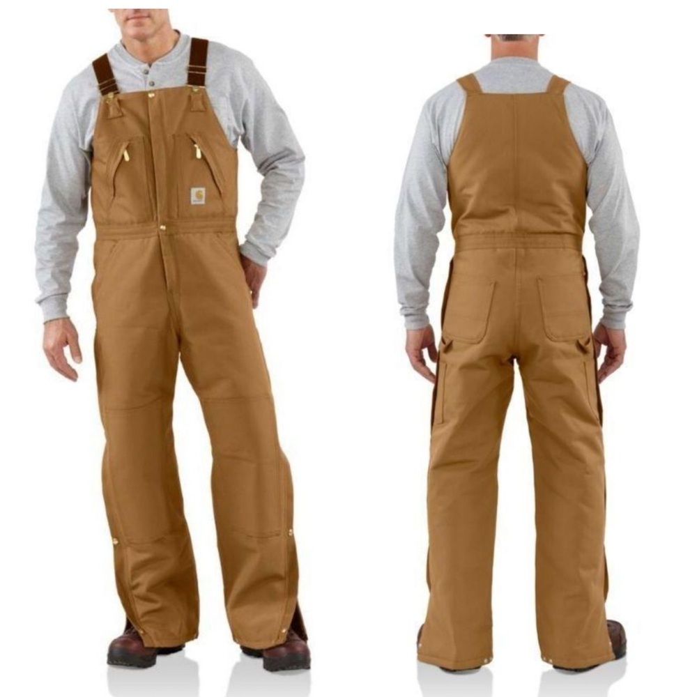 Carhartt Duck Zip-to-Waist Biberall Bibs Quilt-Lined Insulated Overalls